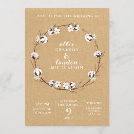 ナチュラルなコットンリースの結婚式招待状 招待状