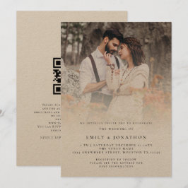 ナチュラルなスクリプトQRコード写真オーバーレイ結婚式 招待状