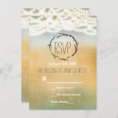 ナチュラルなスティック&ストリングライト ウェディング返信カード 招待状 (正面/裏面)