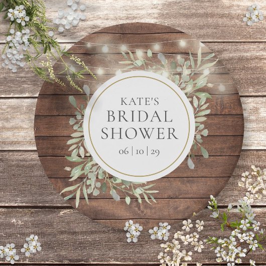 ナチュラルなストリングライトとグリーンのウェディングシャワー ペーパープレート