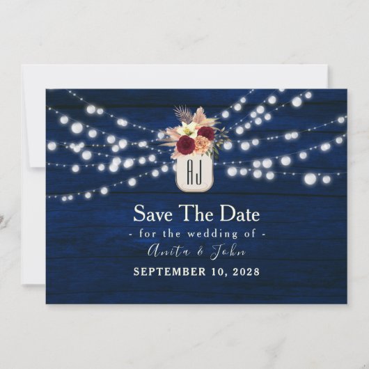 ナチュラルなストリングライトのSave the Date セーブザデート (正面)