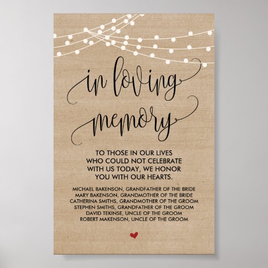 ナチュラルなストリングライト 結婚式 追悼テーブルサイン ポスター (正面)