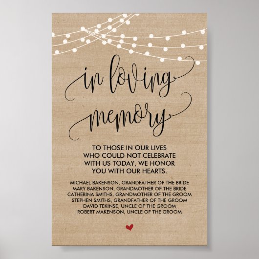 ナチュラルなストリングライト 結婚式 追悼テーブル サイン (正面)