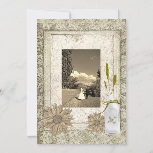 ナチュラルなダリアのウェスタンカントリーウェディング 招待状 (正面)