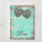 ナチュラルなツインハートバーンウッドアクアのウェディング招待状 招待状 (裏面)