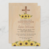 ナチュラルなデザインの木製クロスとひまわり 確認の証 招待状 (正面/裏面)