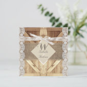 ナチュラルなドアのウェディング ベージュ ホワイト レース ウッド バルーン 招待状 (スタンド正面)