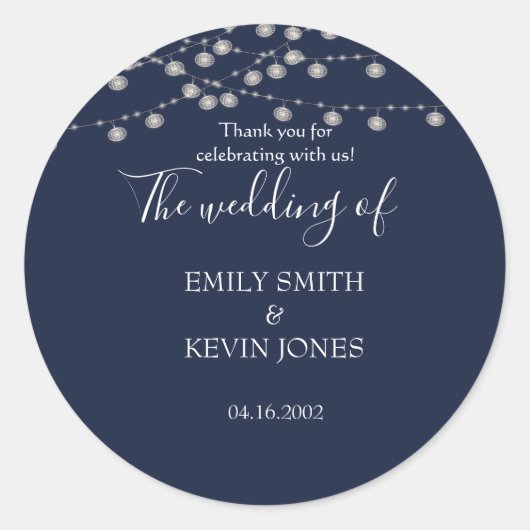 ナチュラルなネイビーの結婚式招待状　ライト付き ラウンドシール (正面)