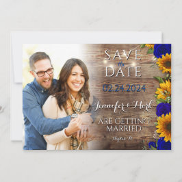 ナチュラルなネイビー色のひまわり写真付きSave the Dateカード 招待状