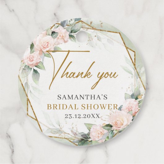 ナチュラルなバラ色のローズ ゴールドフレーム ブライダルシャワー フェイバータグ (裏面)