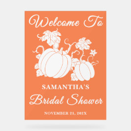 ナチュラルなパンプキン ヴィネージフォール ブライダルシャワー ウェルカム アクリルサイン