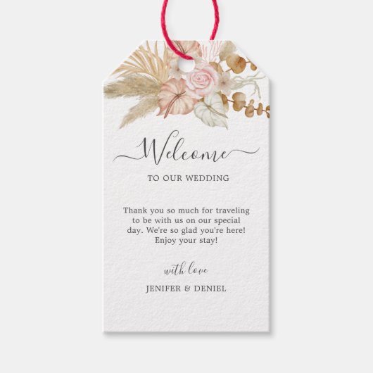 ナチュラルなパームとパンパスフラワーの結婚式装飾 ギフトタグ (正面)