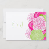 ナチュラルなピンクとグリーンのローズのウェディング招待状 招待状 (裏面)