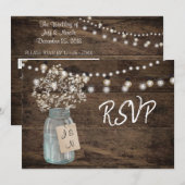 ナチュラルなベビーズブレス メイソンジャー ライト ウェディング カード (正面/裏面)