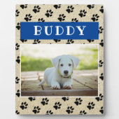 ナチュラルなペットの犬の写真 足跡 ブルー 思い出の品 フォトプラーク (正面)