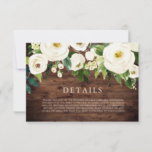 ナチュラルなホワイトの花が咲くウェディング詳細カード 招待状 (正面)