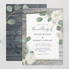 ナチュラルなホワイトローズ ゴールド フローラル グリーン ウェディング 招待状