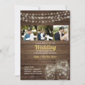 ナチュラルなメイソンジャー ライト フォト コラージュ ウェディング 招待状 (正面)