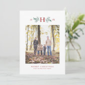 ナチュラルなモノグラムのホリデー フォト カード (スタンド正面)