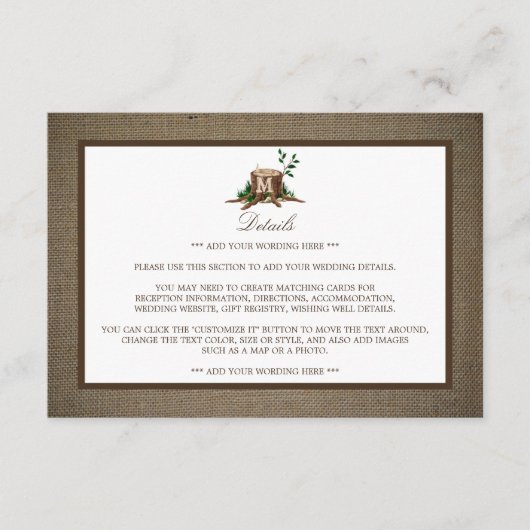 ナチュラルなモノグラムツリー＆バーラップのウェディング詳細 エンクロージャーカード (正面)