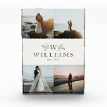 ナチュラルなモノグラム新婚結婚コラージュ フォトブロック<br><div class="desc">4枚の写真を飾るスペースがあるこのフォトディスプレイは、あなたの結婚式の写真と、素朴な枝に囲まれたイニシャルを飾ります。結婚式の日と家族の始まりを記念する完璧な方法として、最後の名前と挙式日を追加してください。結婚祝いや初めてのクリスマスプレゼントに最適です。</div>