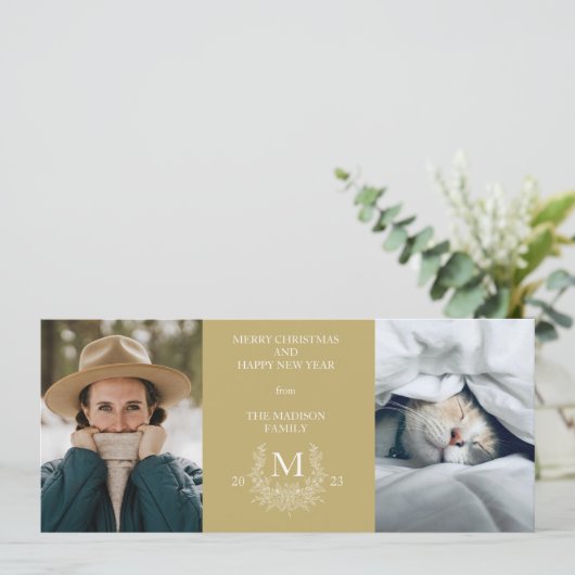 ナチュラルなモノグラム サンド ホリデー フォト カード (スタンド正面)