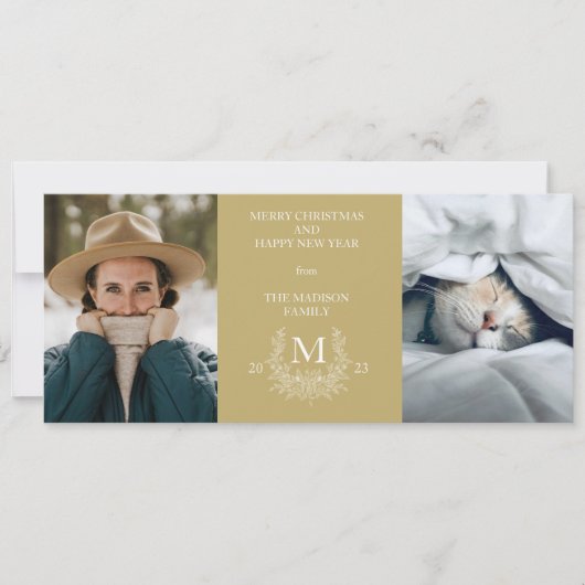 ナチュラルなモノグラム サンド ホリデー フォト カード (正面)