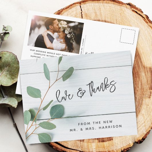 ナチュラルなユーカリの結婚式の写真のお礼カード ポストカード
