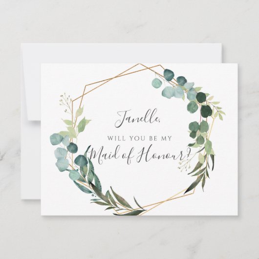 ナチュラルなユーカリ 私のDIYブライズメイドに 招待状 (正面)