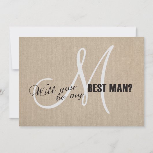 ナチュラルなリネンキャンバスの結婚式のベストマンへの招待状 招待状 (正面)