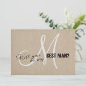 ナチュラルなリネンキャンバスの結婚式のベストマンへの招待状 招待状 (スタンド正面)
