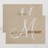 ナチュラルなリネンキャンバスの結婚式のベストマンへの招待状 招待状 (正面/裏面)