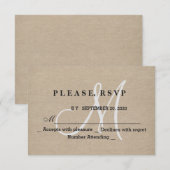 ナチュラルなリネンキャンバスの結婚式モノグラムイニシャルRSVP 出欠カード (正面/裏面)
