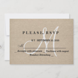 ナチュラルなリネンキャンバスの結婚式モノグラムイニシャルRSVP 出欠カード