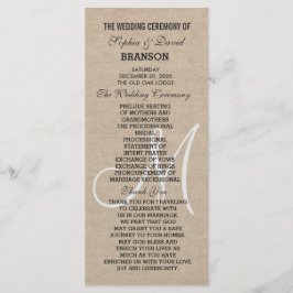 ナチュラルなリネンキャンバスの結婚式モノグラムプログラムカスタム プログラム