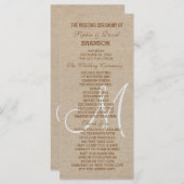 ナチュラルなリネンキャンバスの結婚式モノグラムプログラム プログラム (正面/裏面)