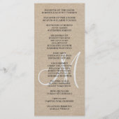 ナチュラルなリネンキャンバス結婚式モノグラムプログラムカスタム プログラム (裏面)