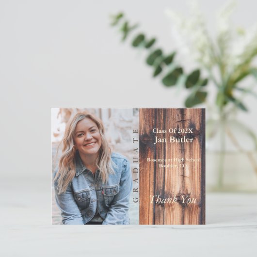 ナチュラルな写真 卒業のお知らせ & 感謝 ポストカード (スタンド正面)