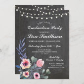 ナチュラルな卒業パーティーのパステルピンクの花の招待状 招待状 (正面/裏面)