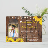 ナチュラルな卒業パーティージャーウッドひまわり写真 招待状 (スタンド正面)