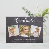 ナチュラルな卒業式カスタム3枚写真ブラックボード 招待状 (スタンド正面)