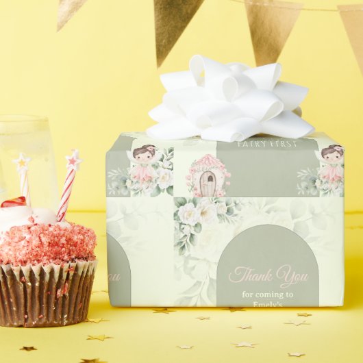 ナチュラルな可愛い花の妖精の1歳の誕生日 ラッピングペーパー (誕生日パーティー)