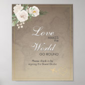 ナチュラルな地図のデザインのウェディングシャワーの受付サイン ポスター (正面)