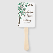 ナチュラルな愛の鳥と枝の結婚式プログラム ハンドファン (正面)