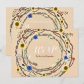 ナチュラルな木の枝 花のヴィンテージ風RSVPカード 招待状 (正面/裏面)
