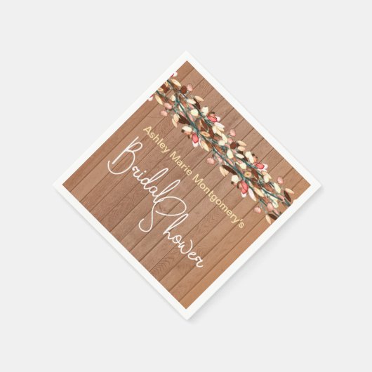 ナチュラルな木の色のカラフルな葉の花嫁のシャワー スタンダードカクテルナプキン (角)
