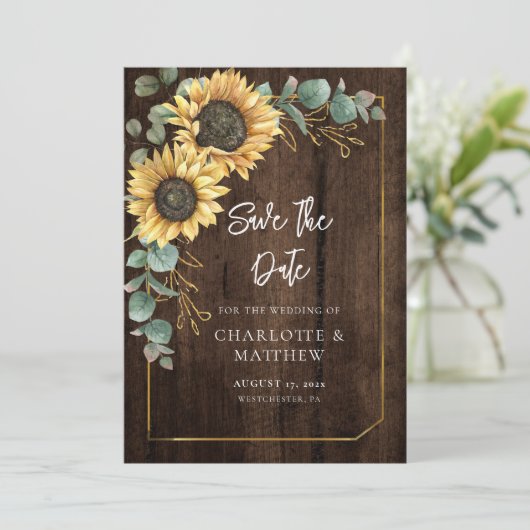 ナチュラルな木目調のひまわりグリーン セーブザデート (スタンド正面)