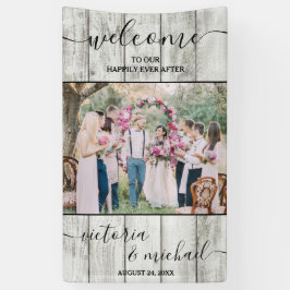 ナチュラルな木製のモダンな結婚式の写真のウェルカムメッセージ 横断幕