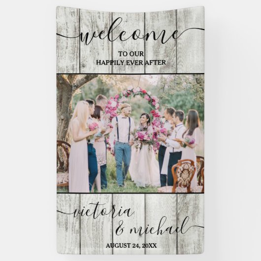 ナチュラルな木製のモダンな結婚式の写真のウェルカムメッセージ 横断幕 (縦)
