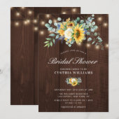 ナチュラルな木製ひまわりユーカリブライダルシャワー 招待状 (正面/裏面)
